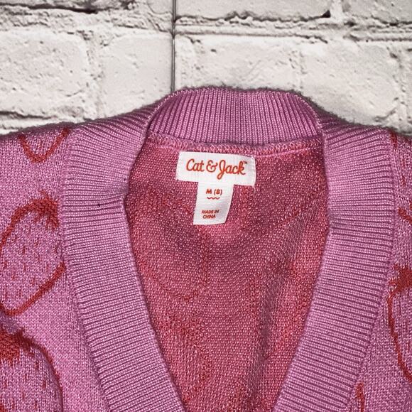 Cat & Jack Girls Strawberry Button Up Sweater Size Medium (8) - Picture 4 of 7